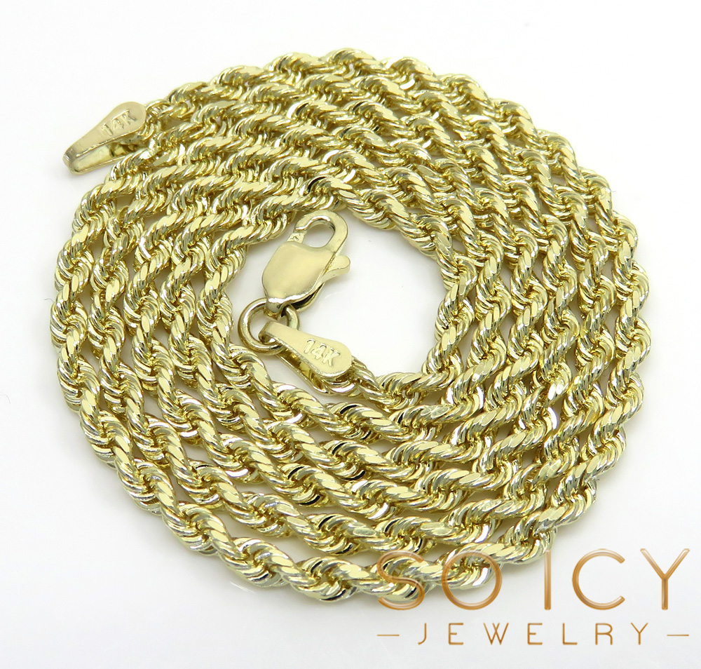14k yellow gold solid diamond cut rope chain 16-26 inch 2mm