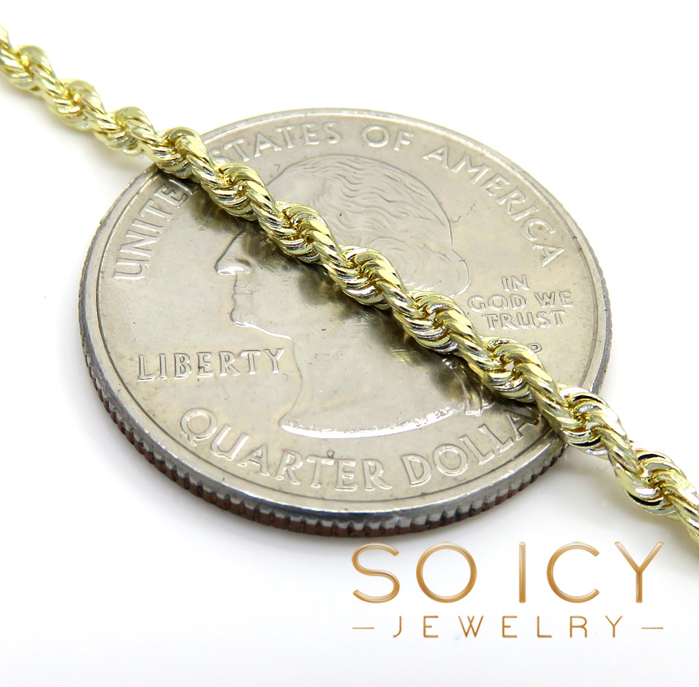 14k yellow white or rose gold solid diamond cut rope chain 16-24 inch 2.5mm
