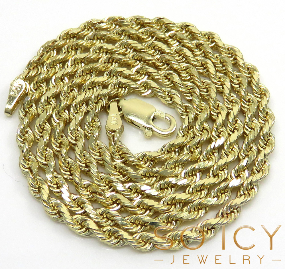 Buy 14k Yellow Gold Solid Diamond Cut Rope Chain 16-26 Inch 2.70mm