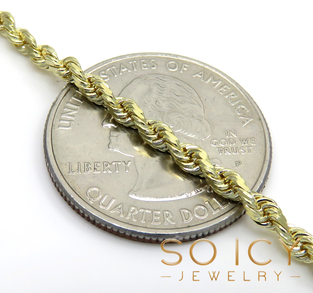 14k yellow gold solid diamond cut rope chain 16-26 inch 2.70mm