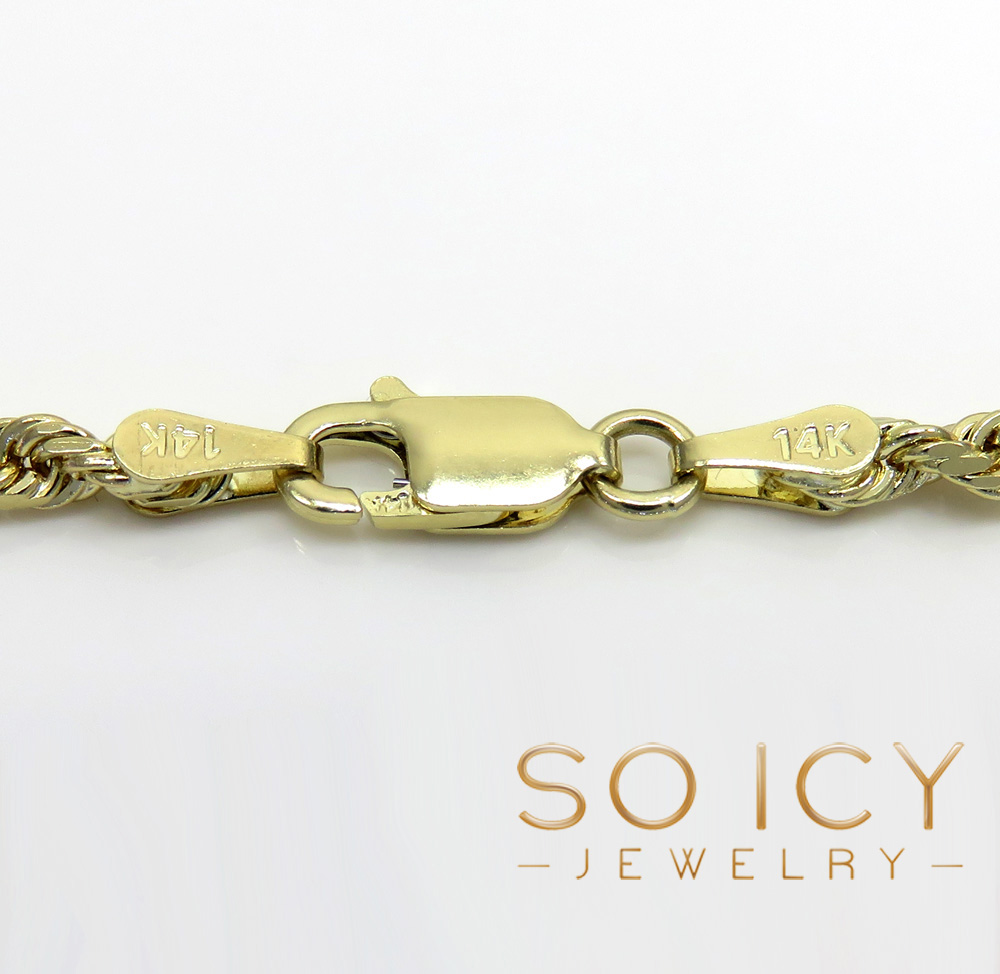 14k yellow gold solid diamond cut rope chain 16-26 inch 2.70mm
