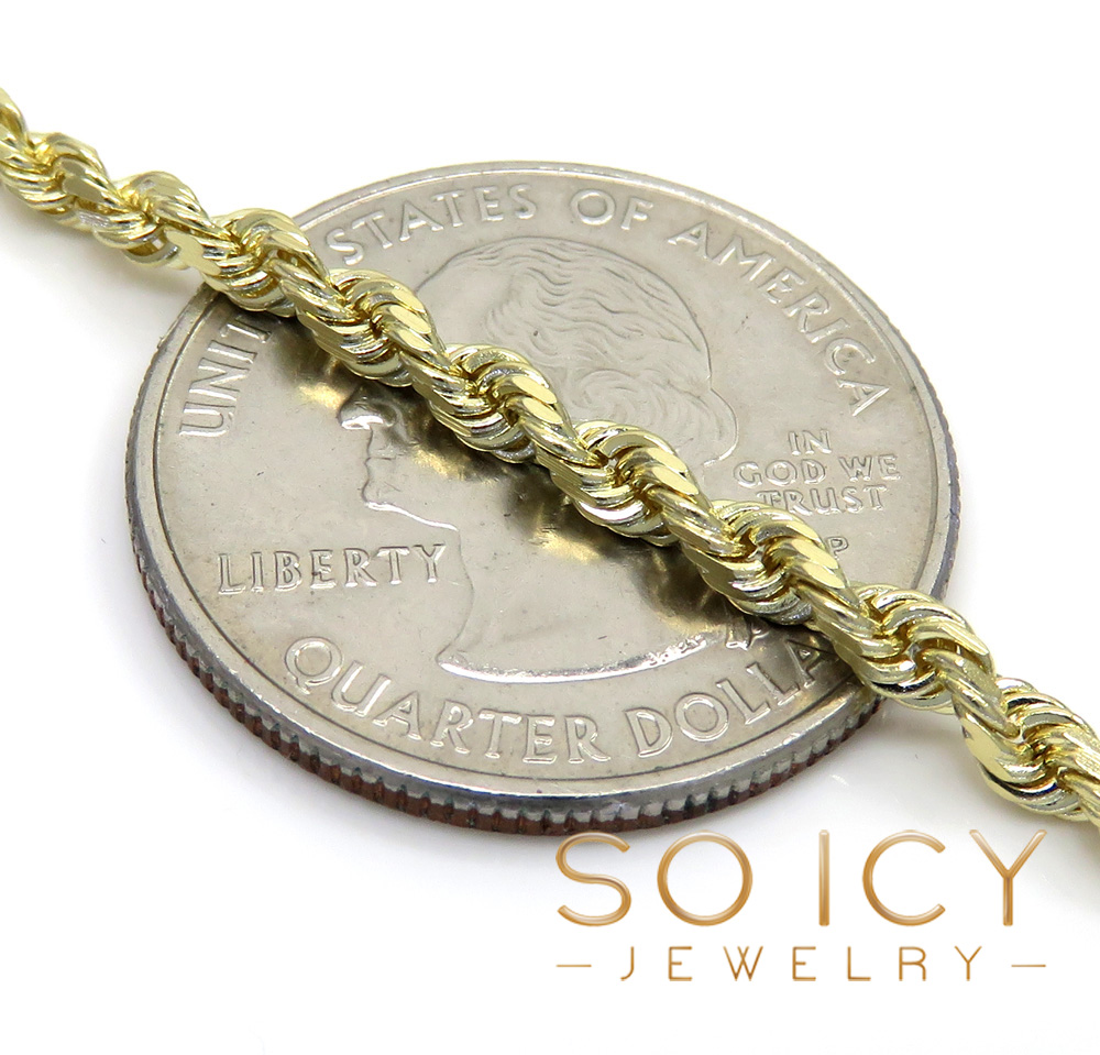 14k yellow gold solid diamond cut rope chain 16-30 inch 3mm - Image 3