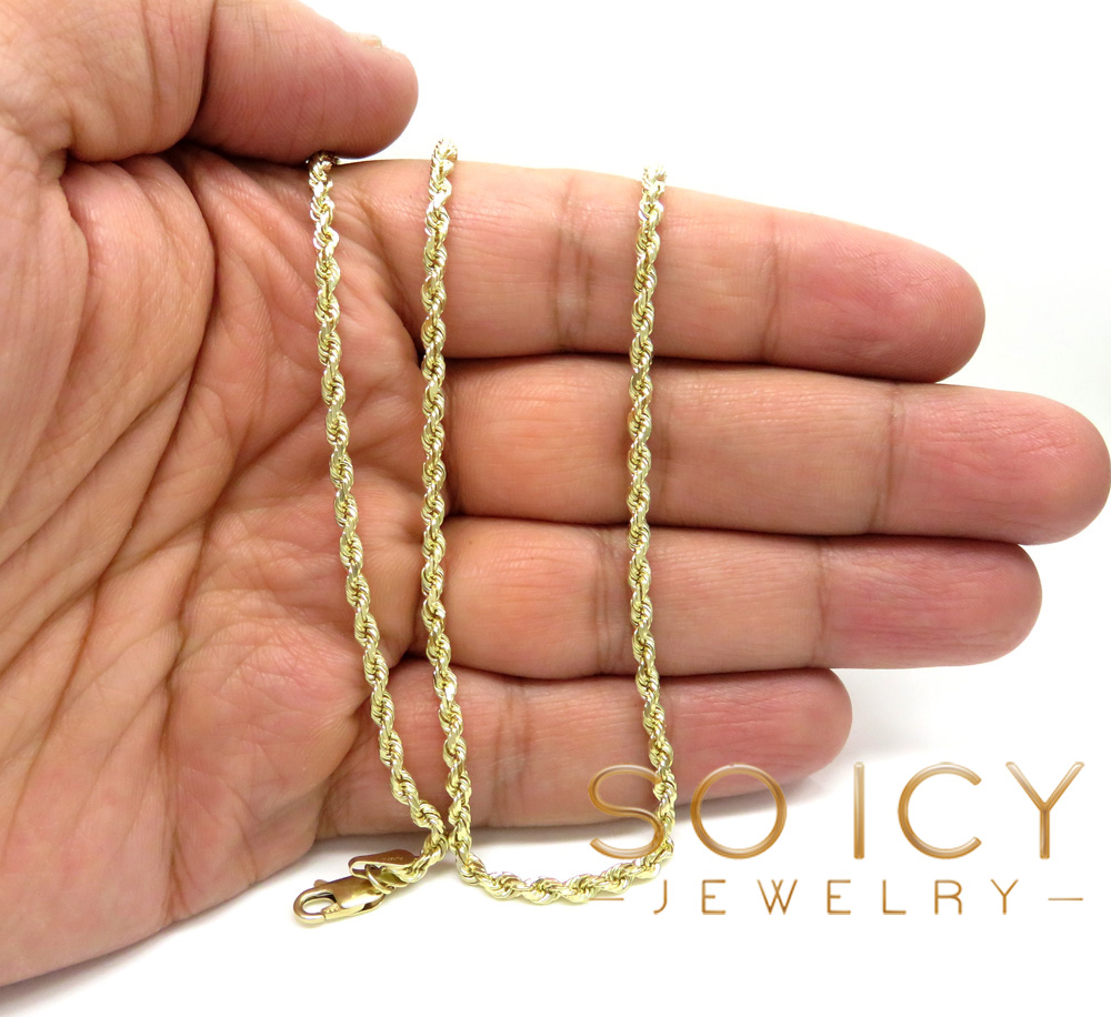 14k yellow gold solid diamond cut rope chain 18-30 inch 3mm