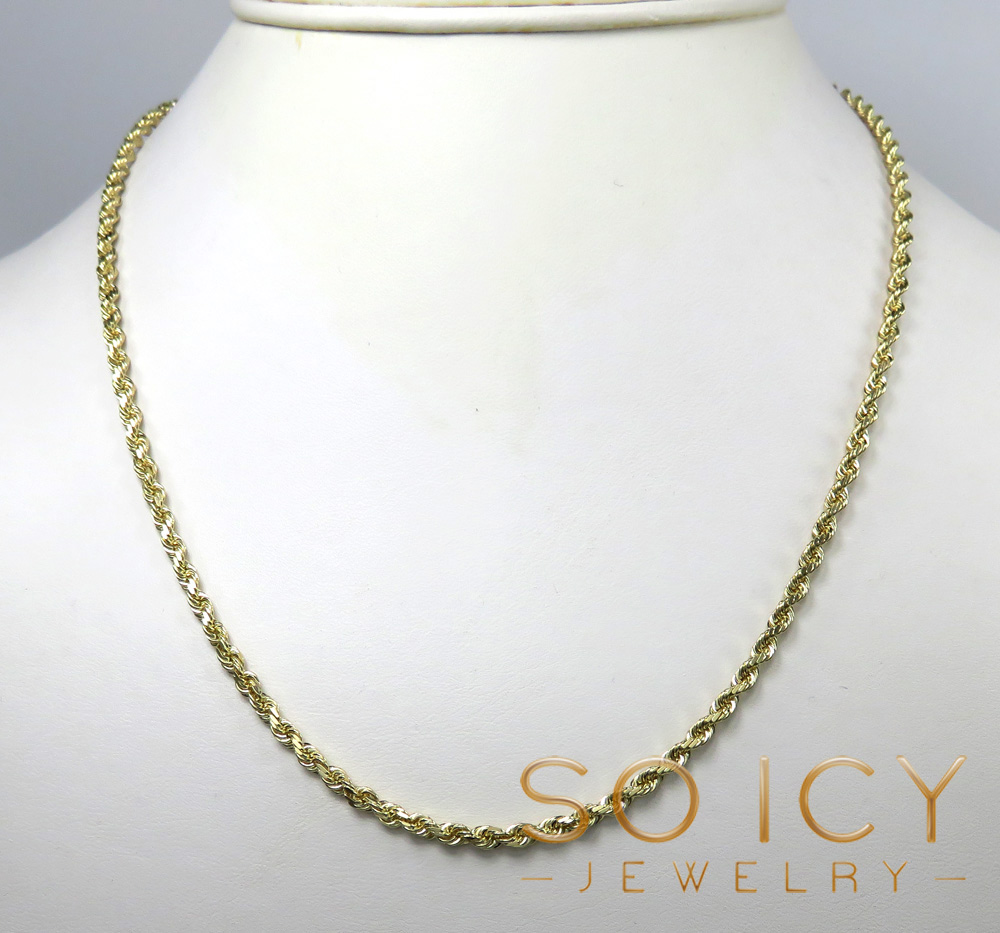 14k yellow gold solid diamond cut rope chain 18-30 inch 3mm