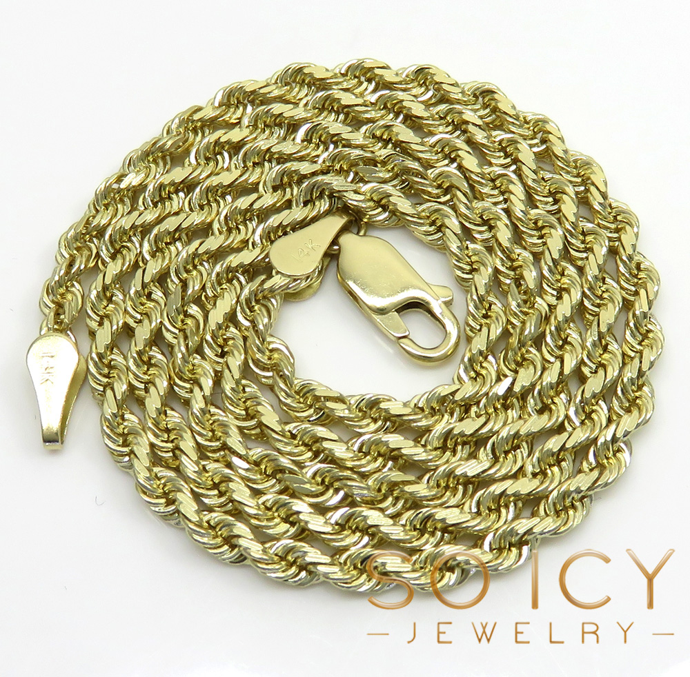 14k yellow gold solid diamond cut rope chain 18-26 inch 3.5mm