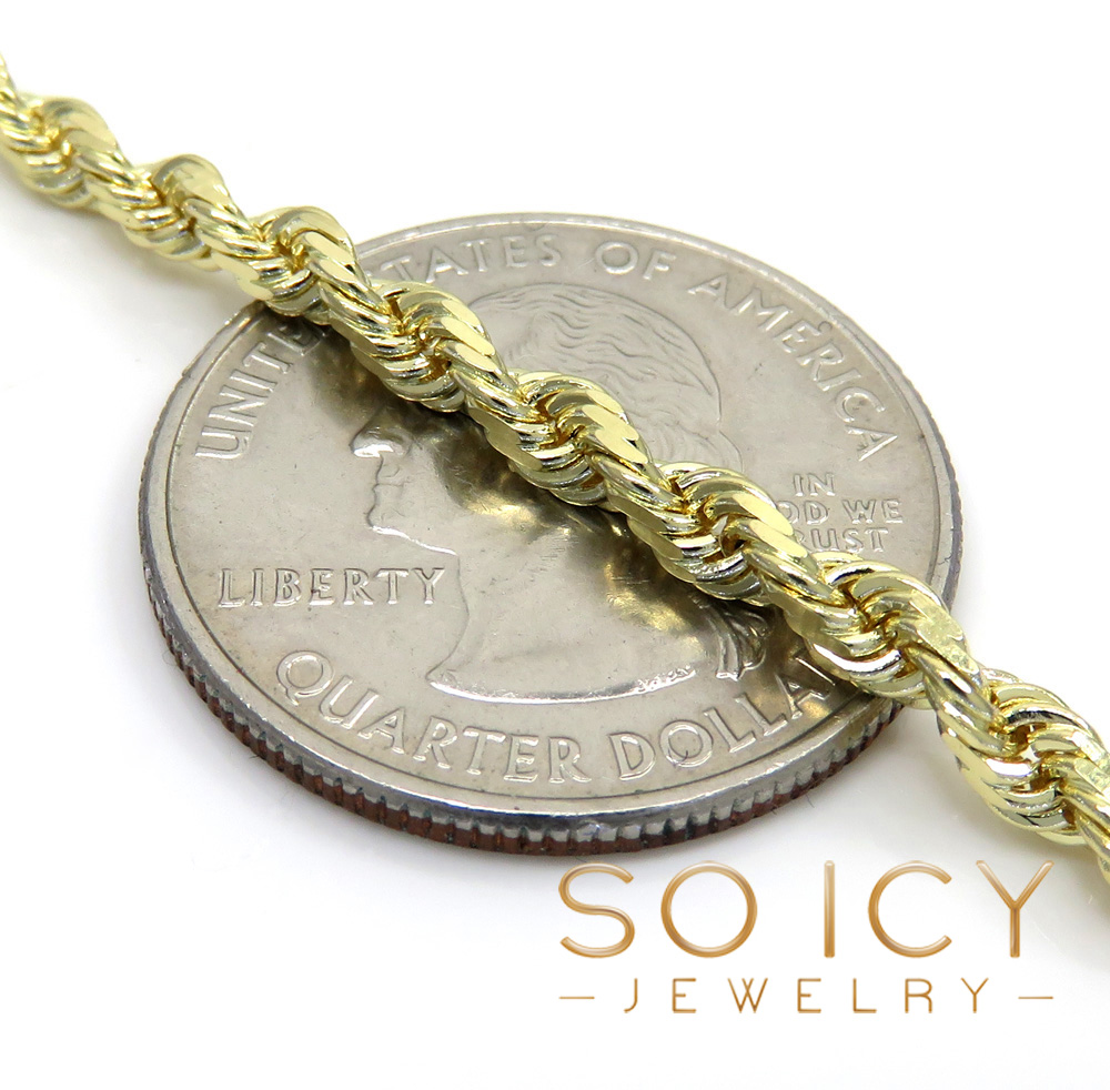 14k yellow gold solid diamond cut rope chain 18-26 inch 3.5mm