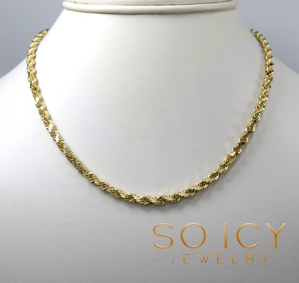 Buy 14k Yellow Gold Solid Diamond Cut Rope Chain 18-30 Inch 4mm Online at  SO ICY JEWELRY