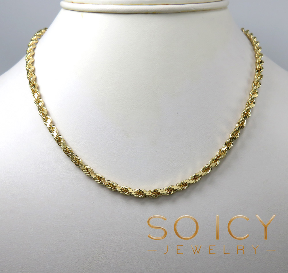 14k yellow gold solid diamond cut rope chain 18-30 inch 4mm - Image 6