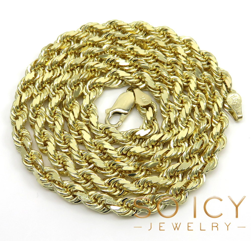 14k yellow gold solid diamond cut rope chain 18-30 inch 5mm - Image 2