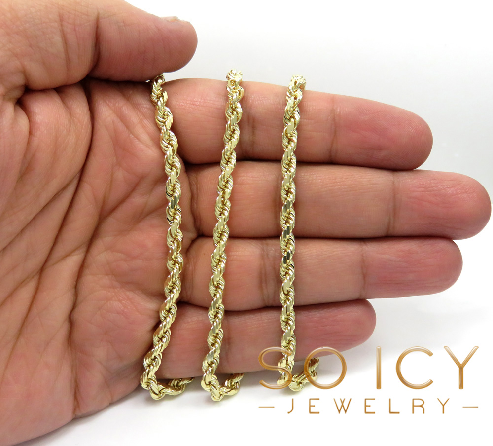 14K Yellow Gold Solid Diamond Cut Rope Chain 22-30 Inch 4mm