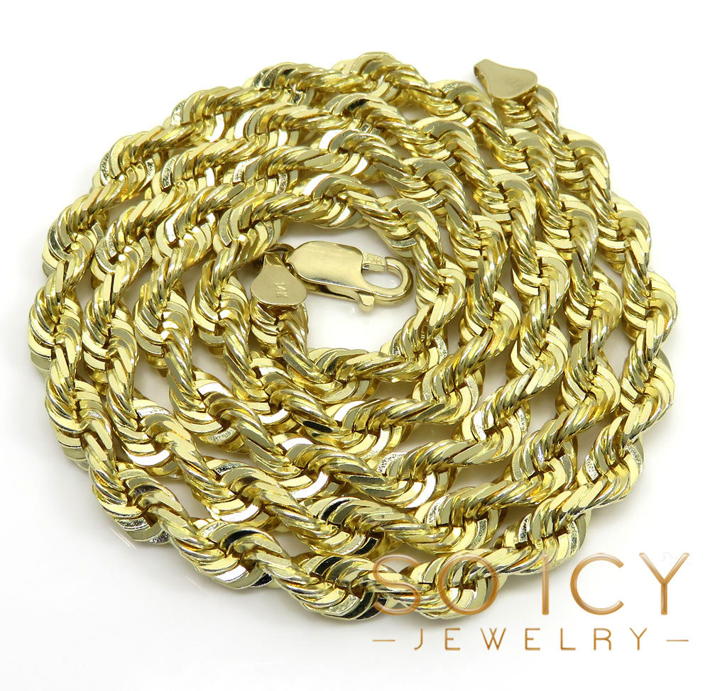 14k yellow gold solid diamond cut rope chain 18-26 inch 6mm