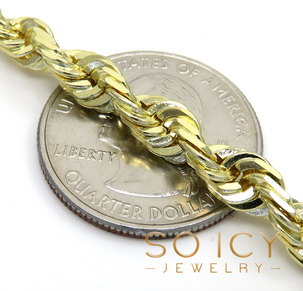 14k yellow gold solid diamond cut rope chain 22-30 inch 5mm