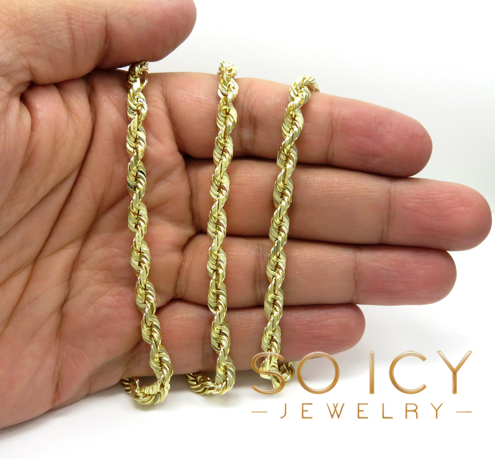 14k yellow gold solid diamond cut rope chain 18-26 inch 6mm