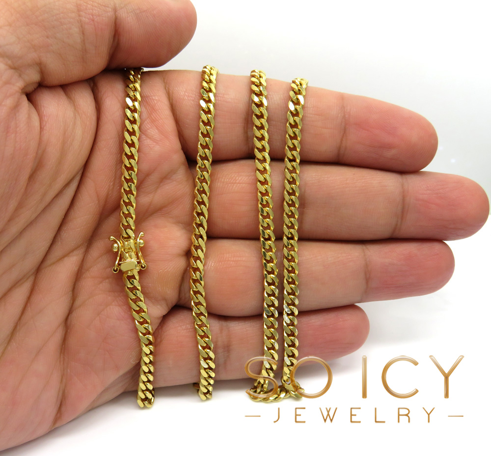 14k yellow gold solid miami link chain 22-24 inch 4mm