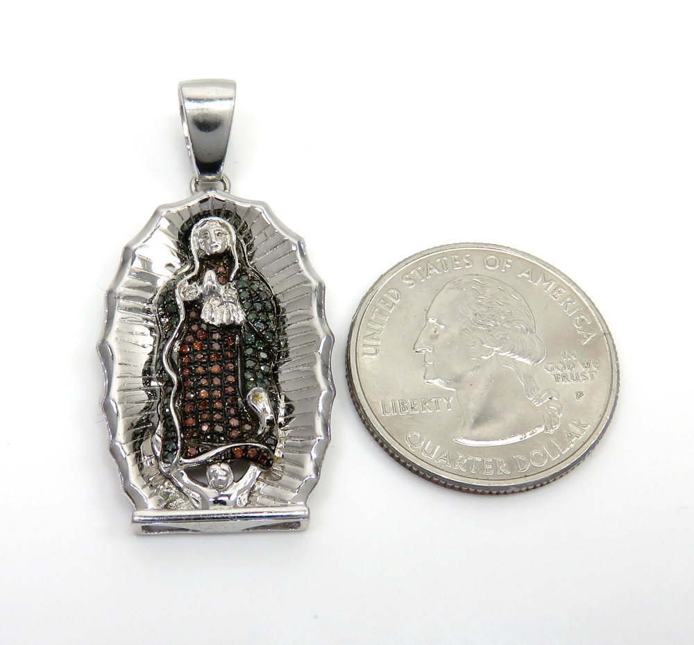 .925 sterling silver red & blue diamond virgin mary pendant 0.50ct