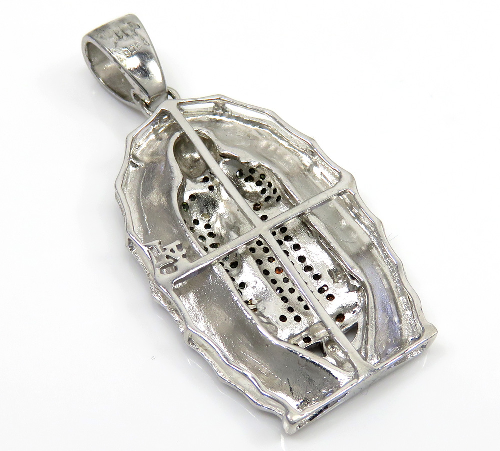 .925 sterling silver red & blue diamond virgin mary pendant 0.50ct