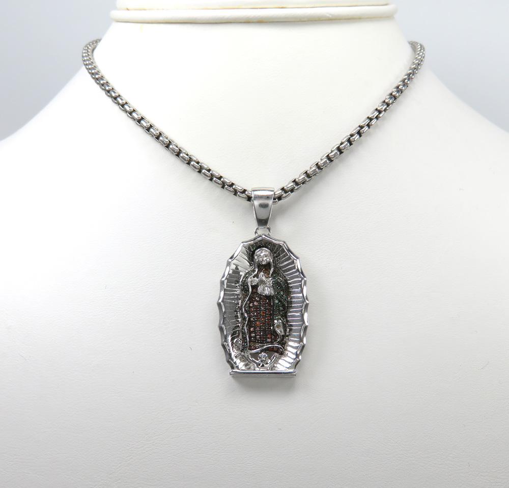 .925 sterling silver red & blue diamond virgin mary pendant 0.50ct - Image 6