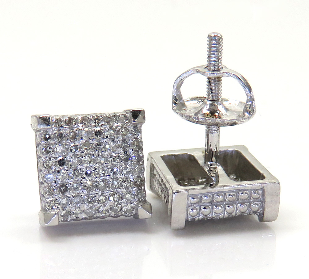 10k white gold diamond 7.50mm cube earrings 0.35ct  - Image 2