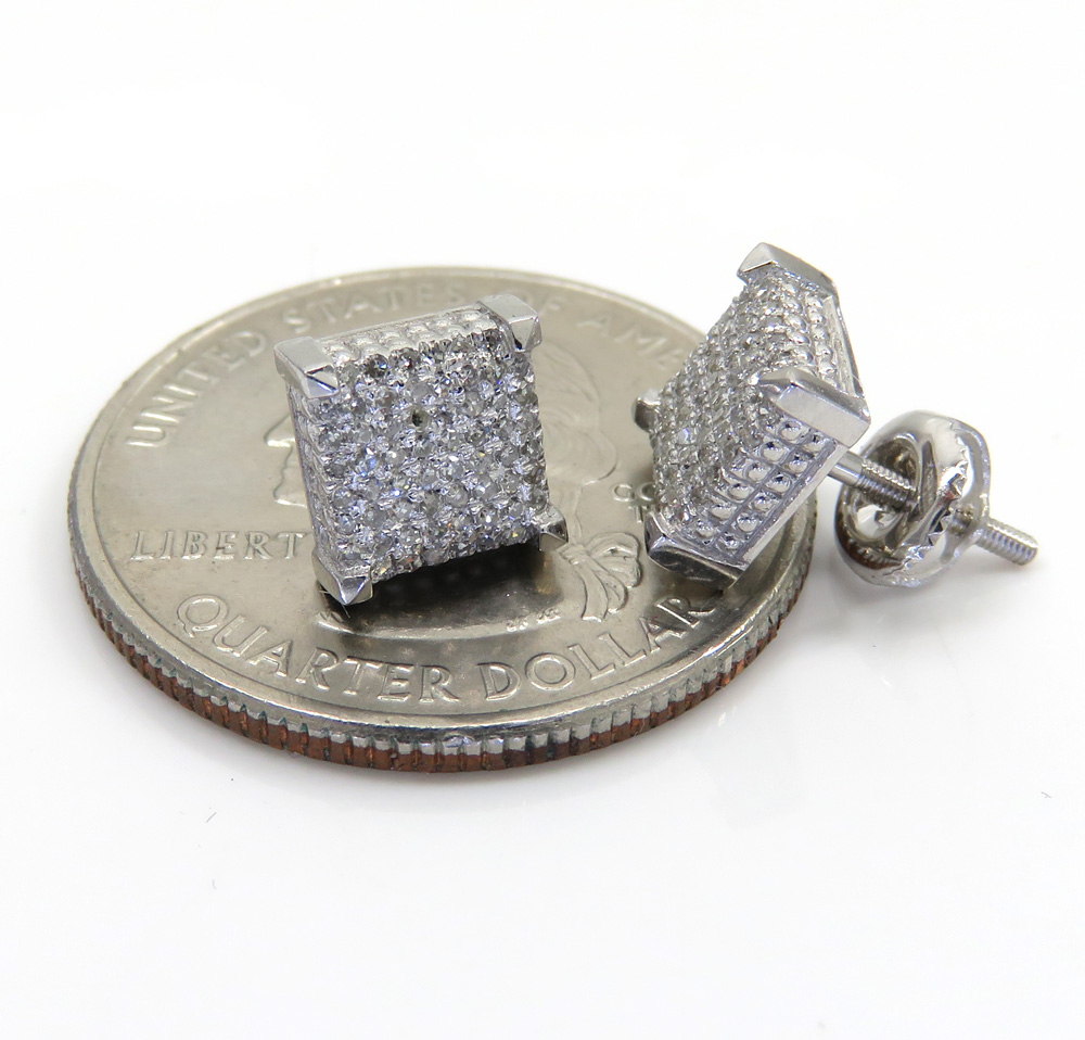 10k white gold diamond 7.50mm cube earrings 0.35ct 