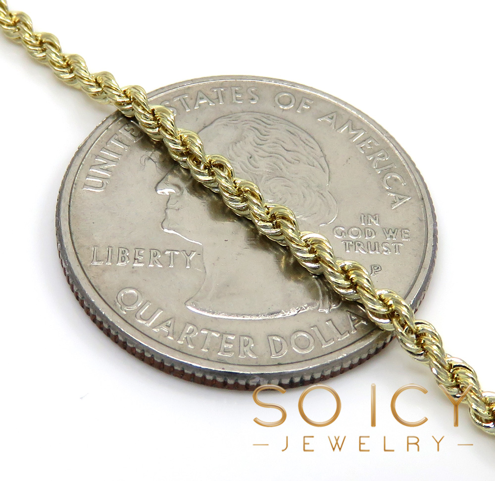 14k yellow gold skinny smooth hollow rope chain 16-26 inch 2mm