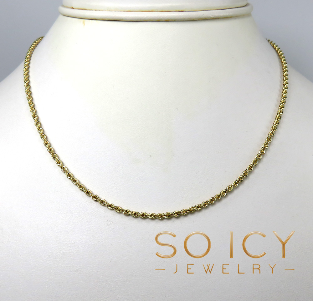 14k yellow gold skinny smooth hollow rope chain 16-26 inch 2mm