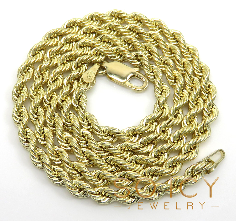 14k yellow gold hollow smooth rope chain 16-26 inch 3mm