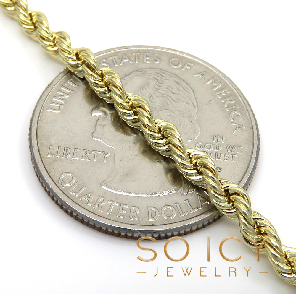 14k yellow gold hollow smooth rope chain 16-26 inch 3mm