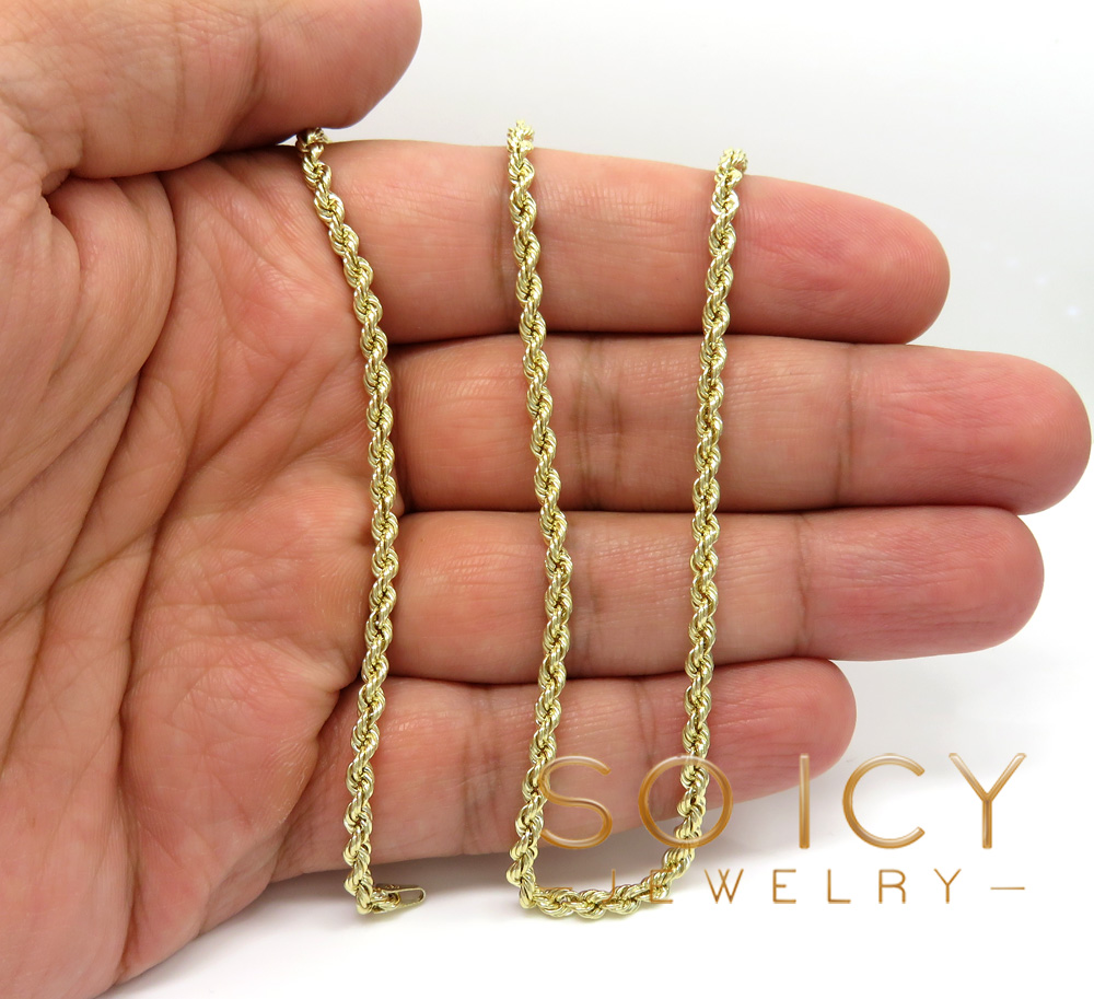 14k yellow gold hollow smooth rope chain 16-26 inch 3mm - Image 5