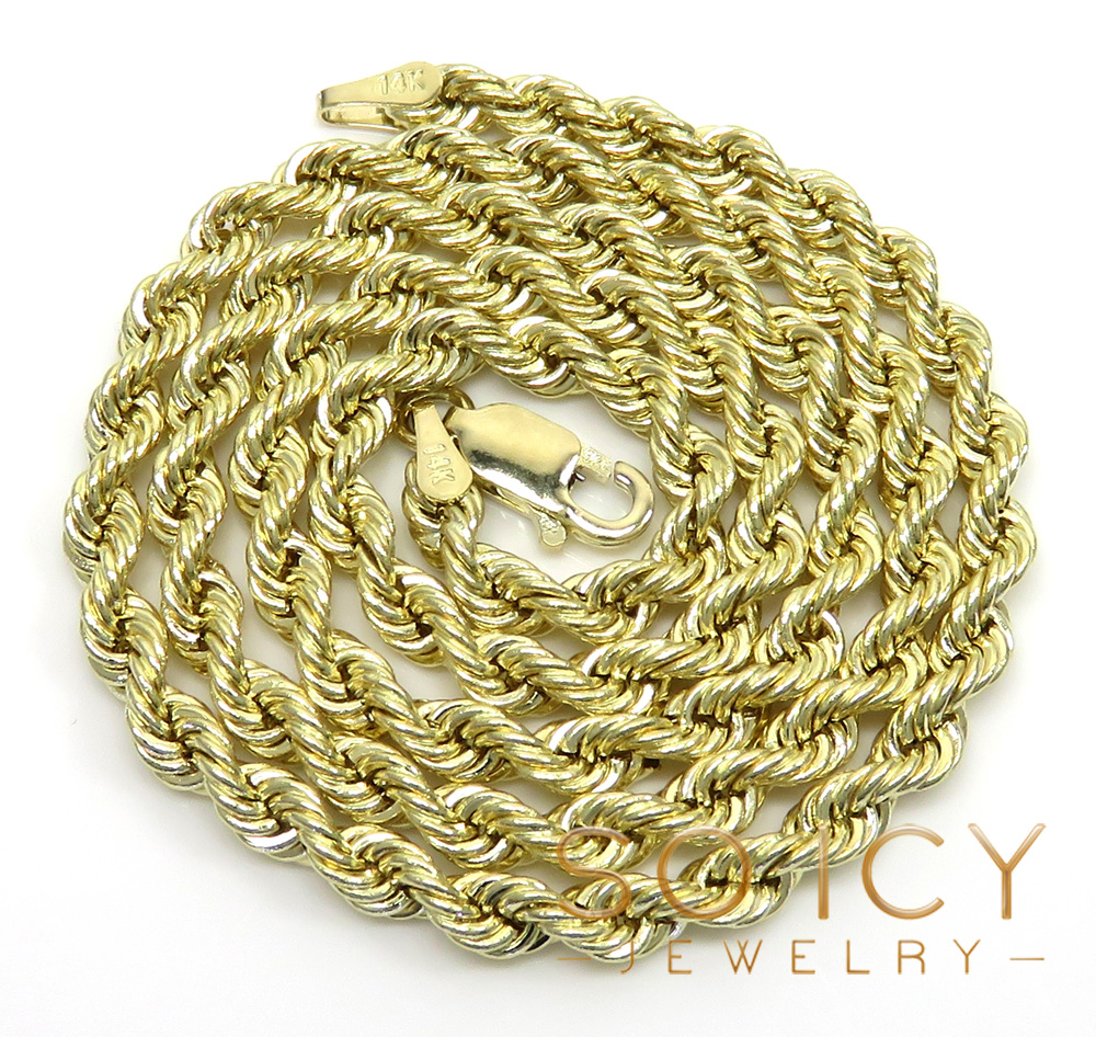 14k yellow gold hollow smooth rope chain 16-26 inch 3.50mm - Image 2