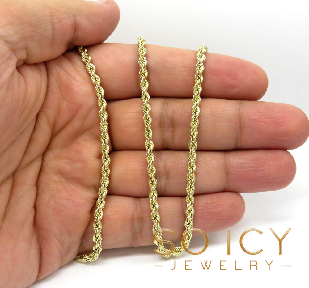 14k yellow gold hollow smooth rope chain 16-26 inch 3.50mm