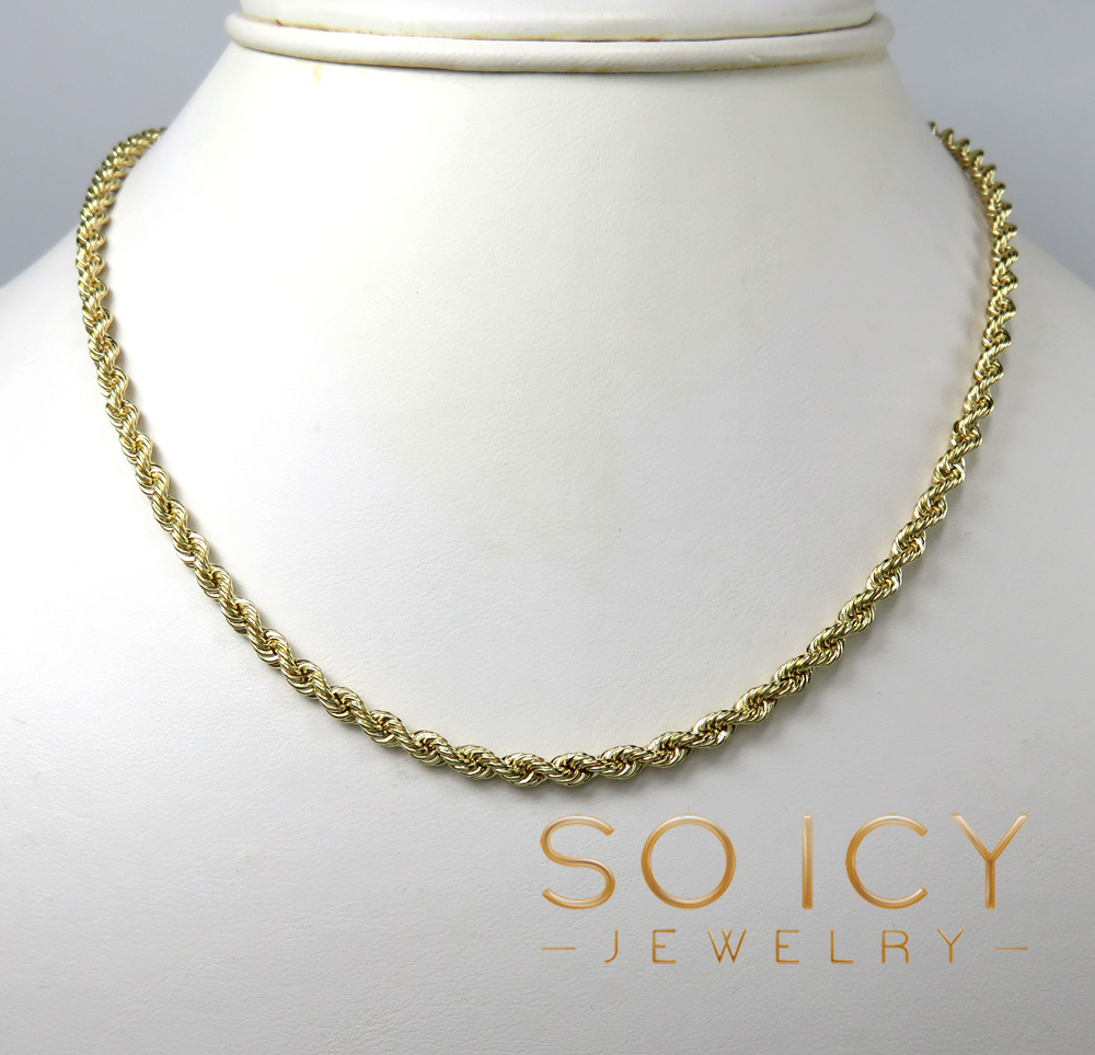 14k yellow gold hollow smooth rope chain 16-26 inch 3.50mm