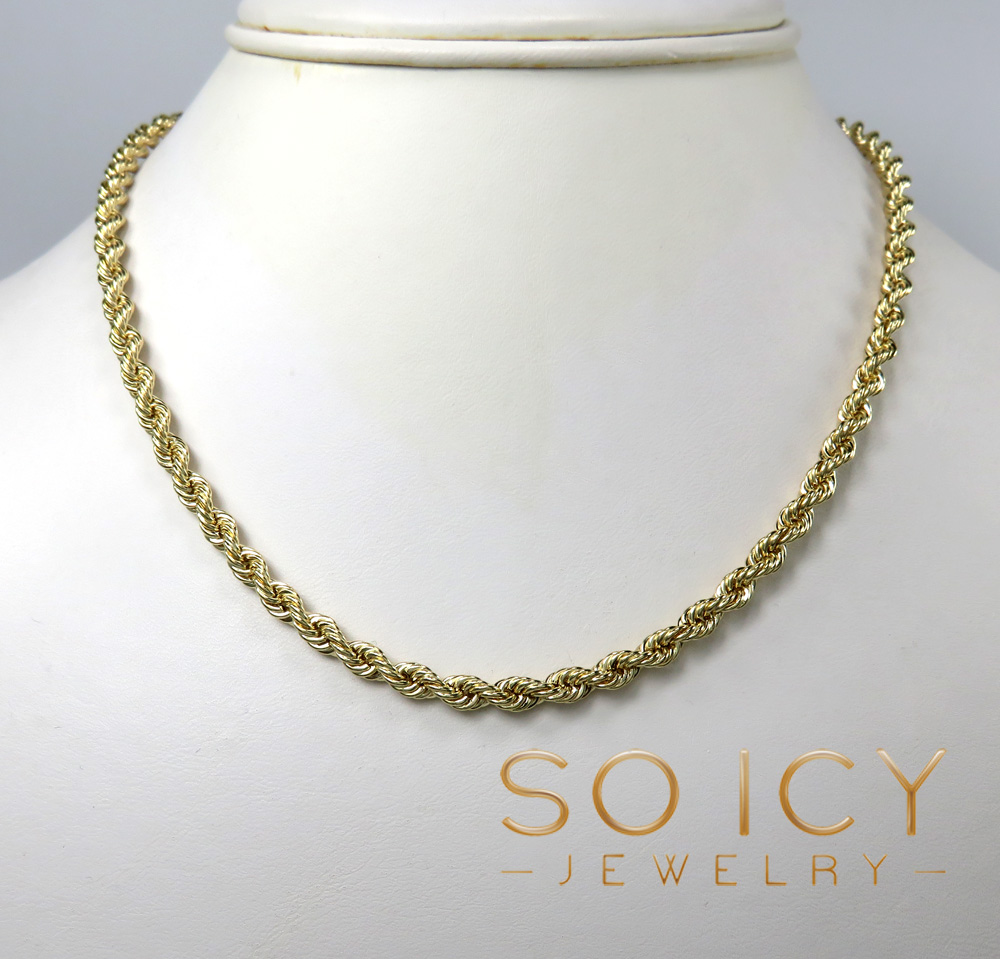 14k yellow gold hollow smooth rope chain 18-28 inch 4mm