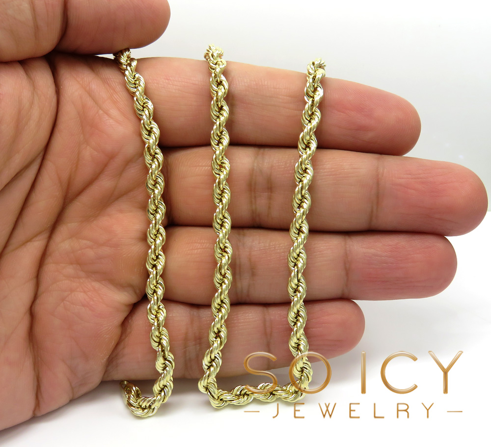 14k yellow gold hollow smooth rope chain 18-28 inch 5mm
