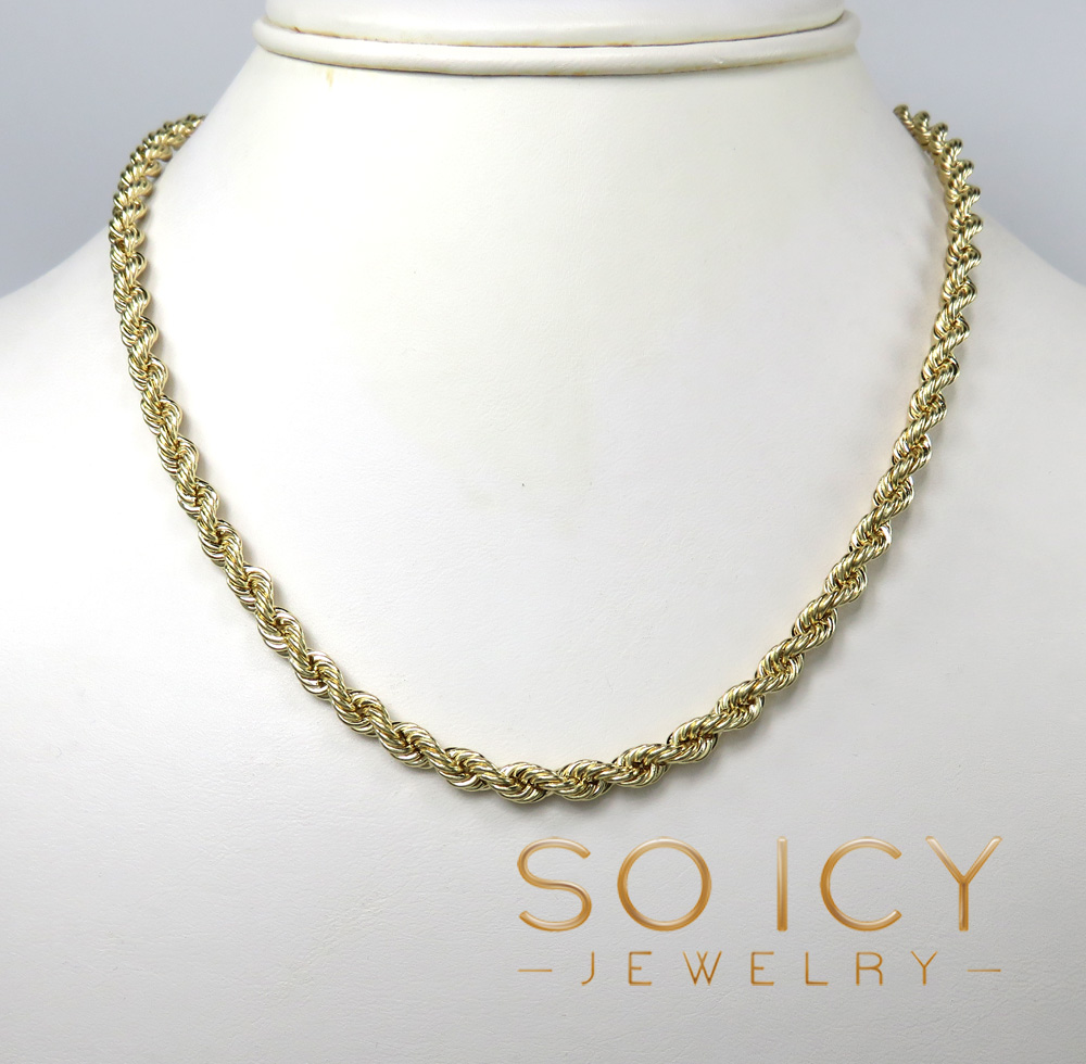14k yellow gold hollow smooth rope chain 18-28 inch 5mm - Image 6