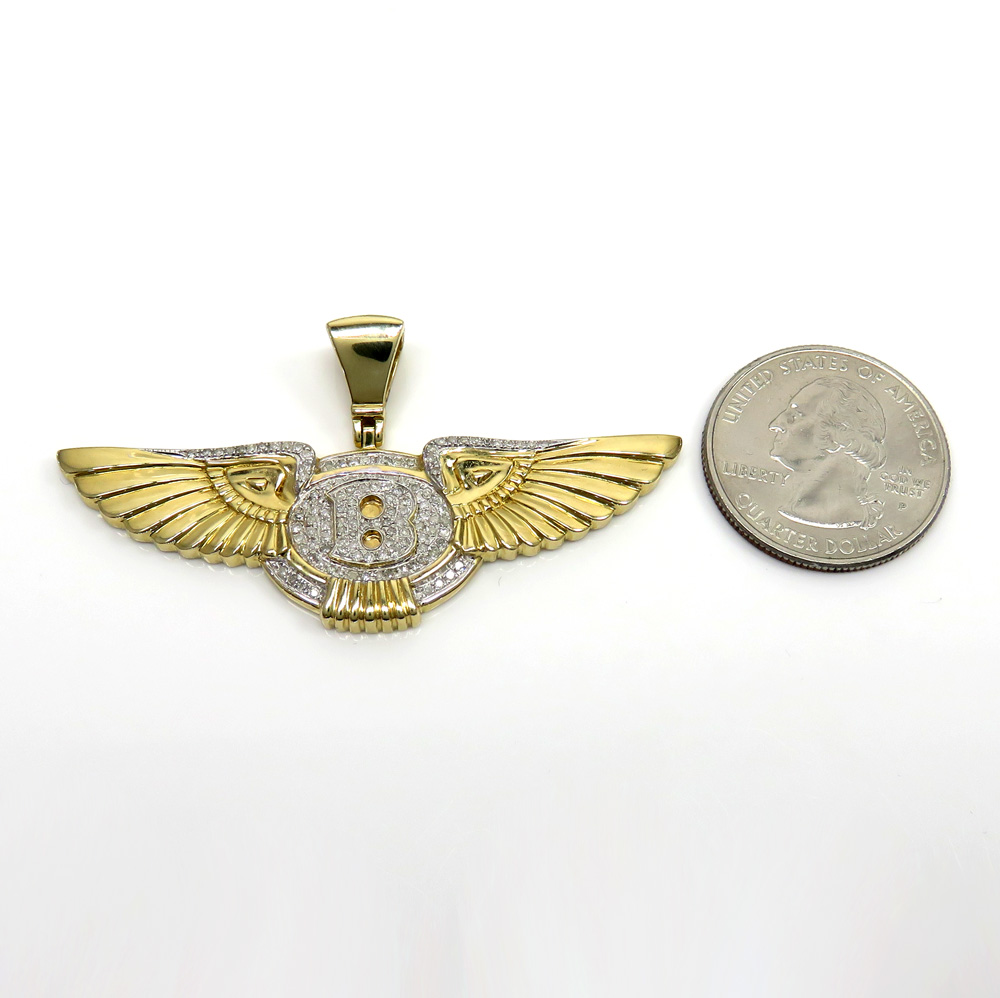 14k yellow gold diamond flying b wing pendant 0.61ct