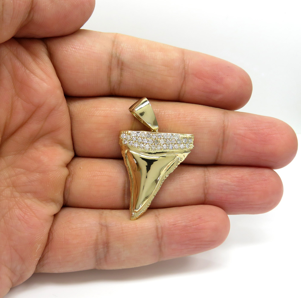 14k yellow gold diamond shark tooth pendant 1.10ct - Image 5