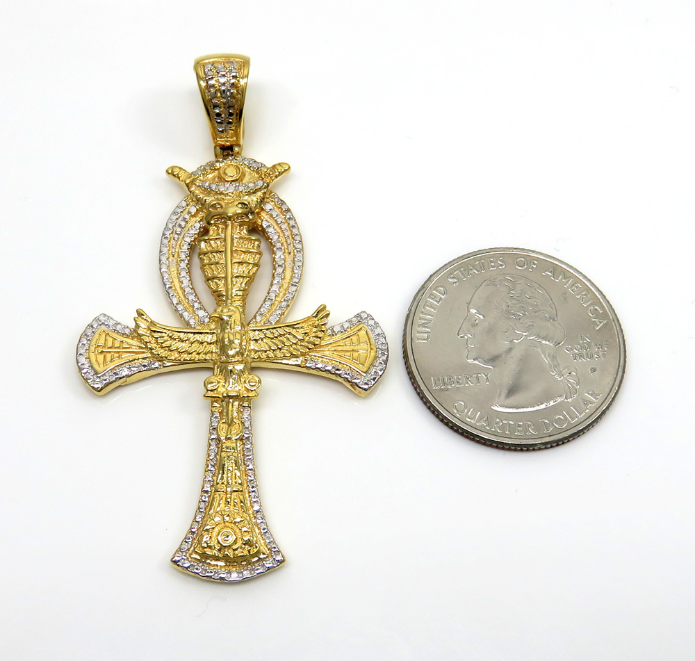 10k two tone solid gold evil eye eagle ankh cross 