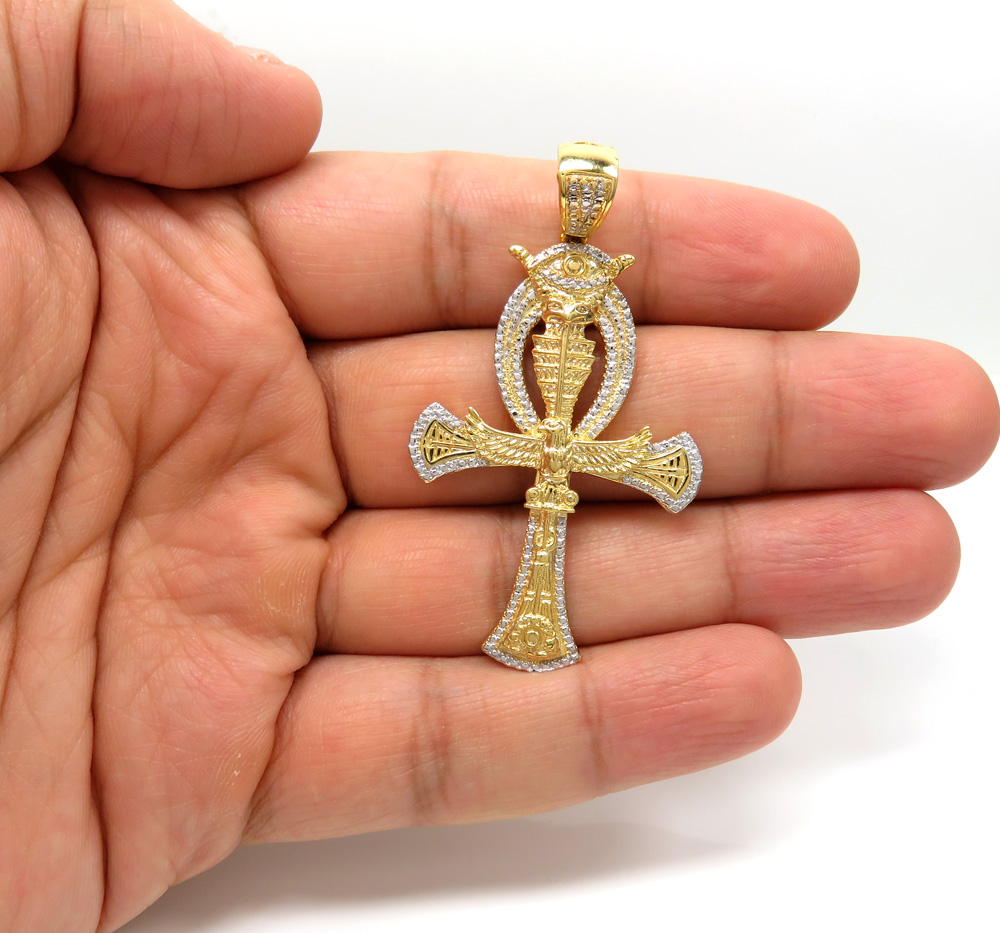10k two tone solid gold evil eye eagle ankh cross 