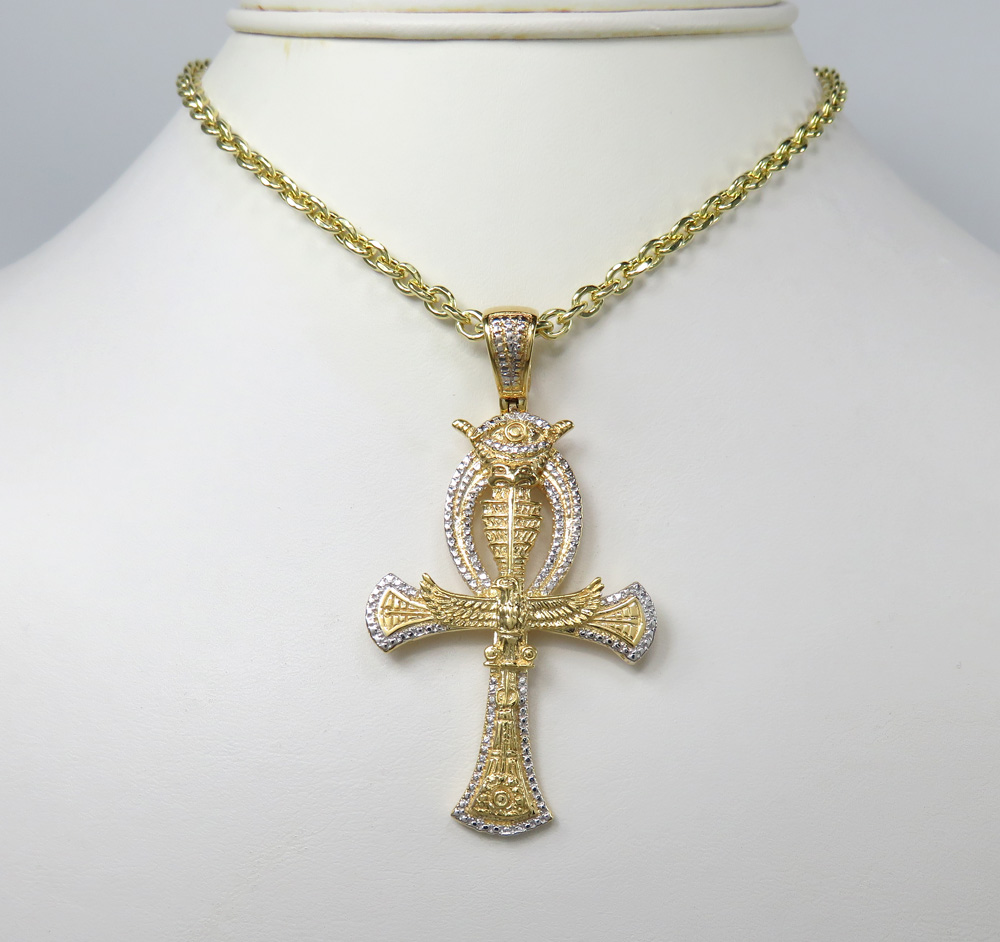 10k two tone solid gold evil eye eagle ankh cross 