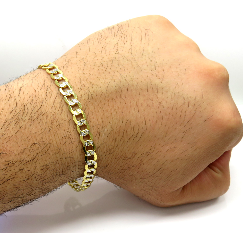 10K Yellow Gold Diamond Cut Cuban Bracelet 9 Inches 7MM