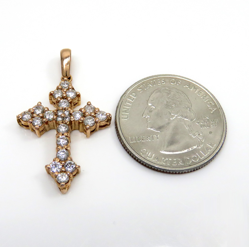 14k white or rose gold small royal diamond cross 1.30ct 