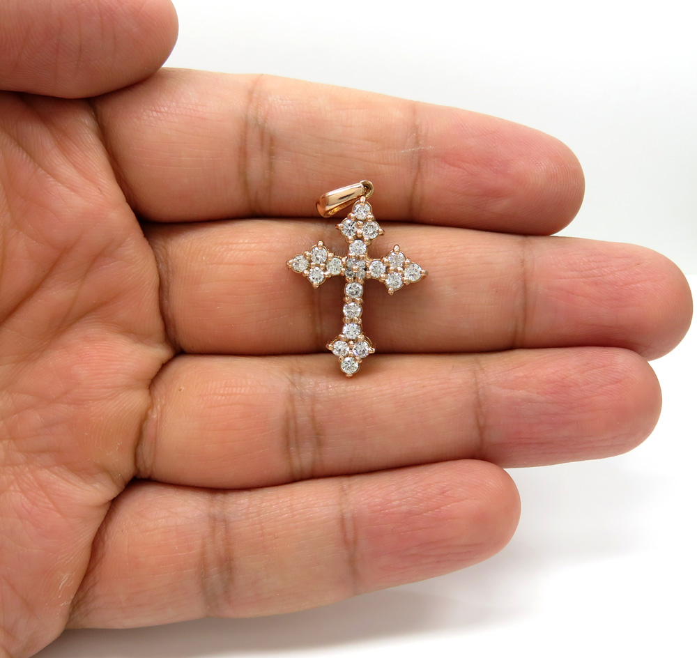 14k white or rose gold small royal diamond cross 1.30ct 