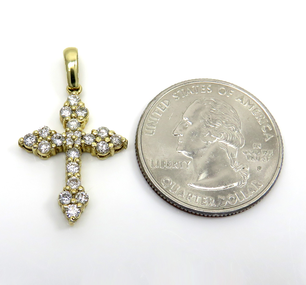 14k yellow gold mini royal diamond cross 1.00ct 