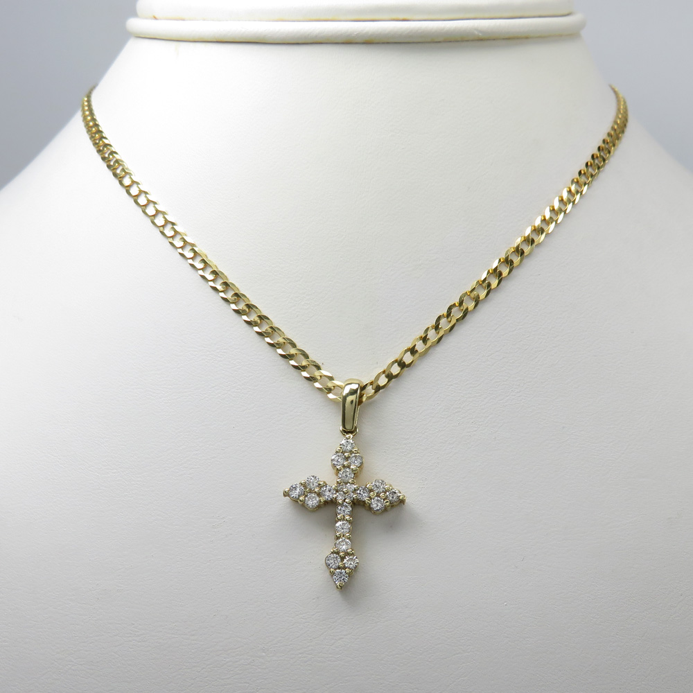 14k yellow gold mini royal diamond cross 1.00ct 