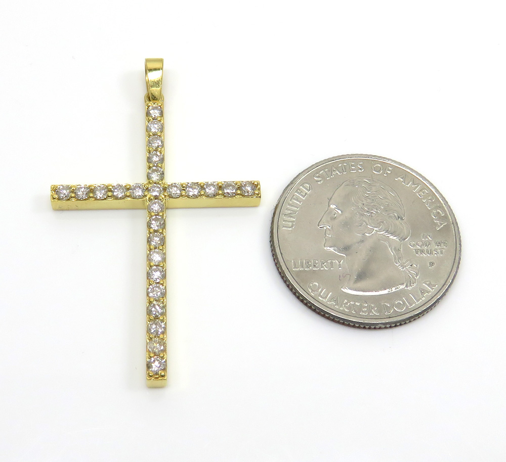 14k yellow gold 26 diamond prong cross 1.10ct