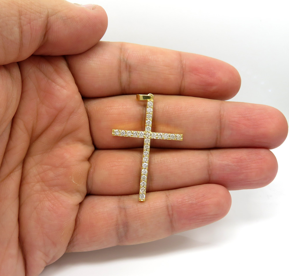 14k yellow gold 26 diamond prong cross 1.10ct