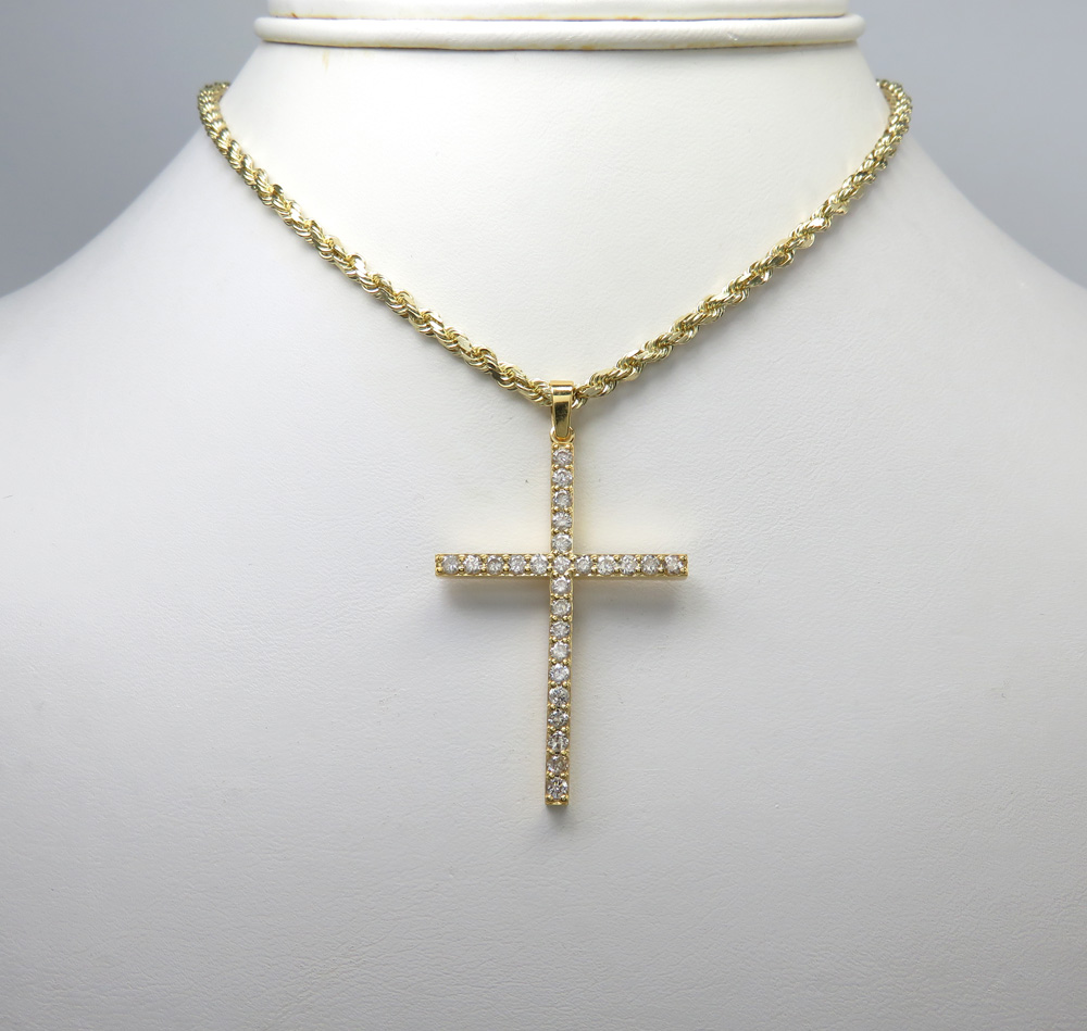 14k yellow gold 26 diamond prong cross 1.10ct