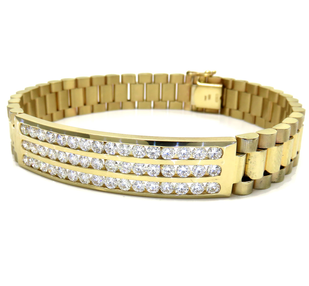 14k yellow gold 3 row diamond presidential bracelet 8.75 inches 4.00ct