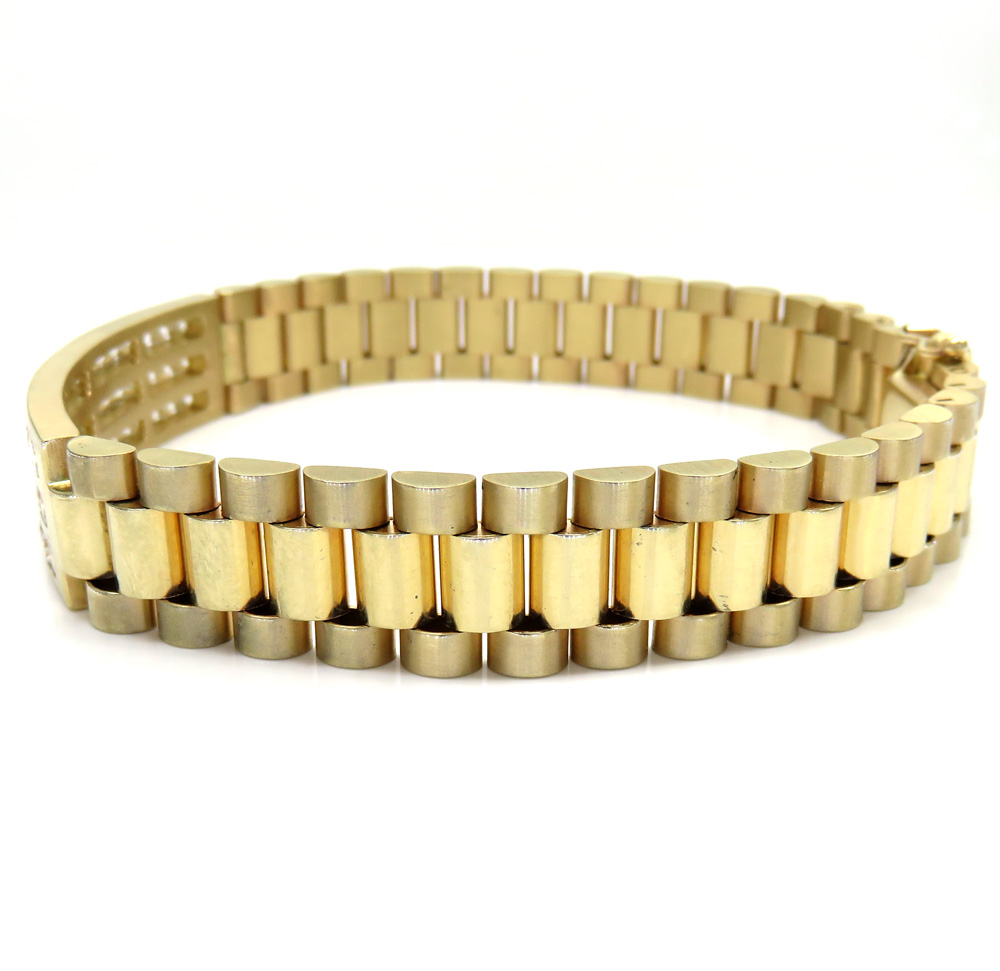 14k yellow gold 3 row diamond presidential bracelet 8.75 inches 4.00ct