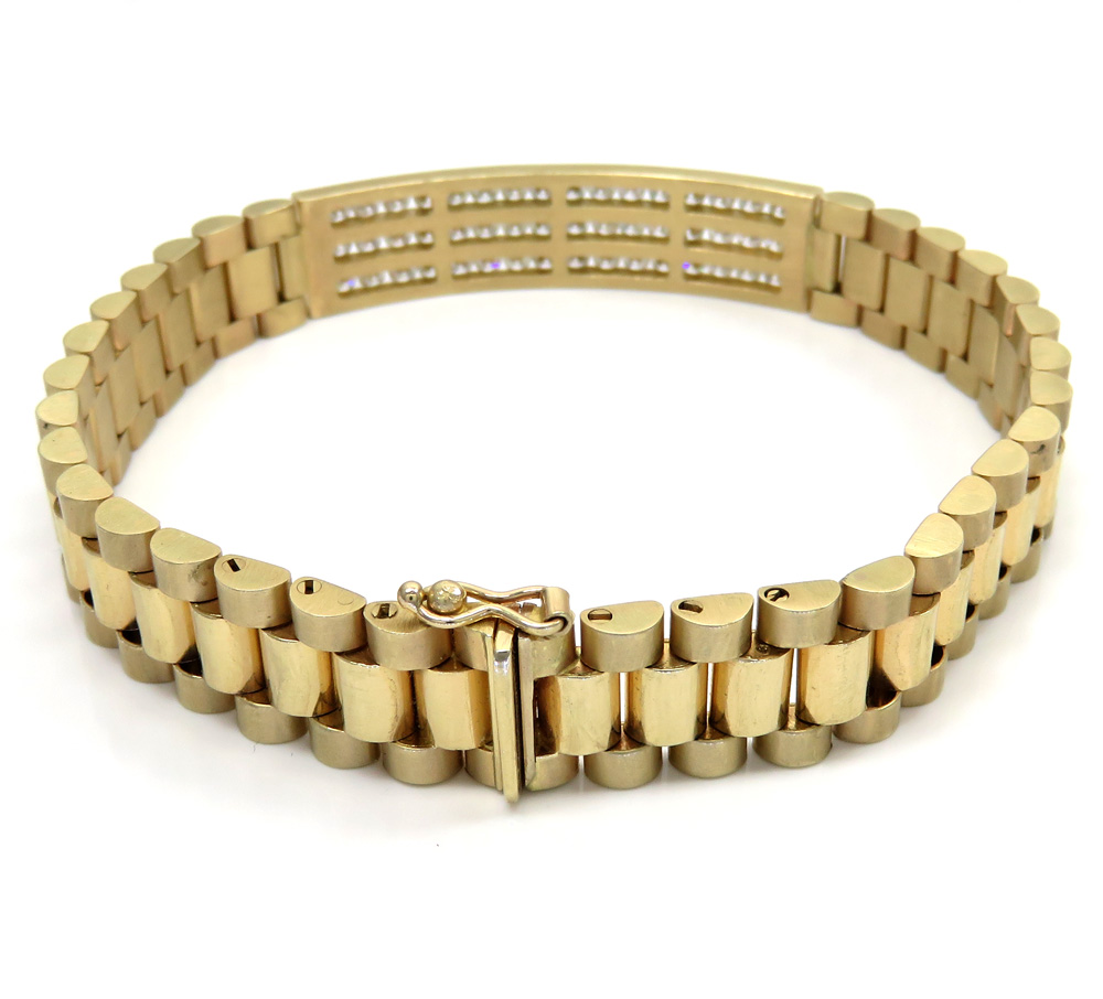 14k yellow gold 3 row diamond presidential bracelet 8.75 inches 4.00ct